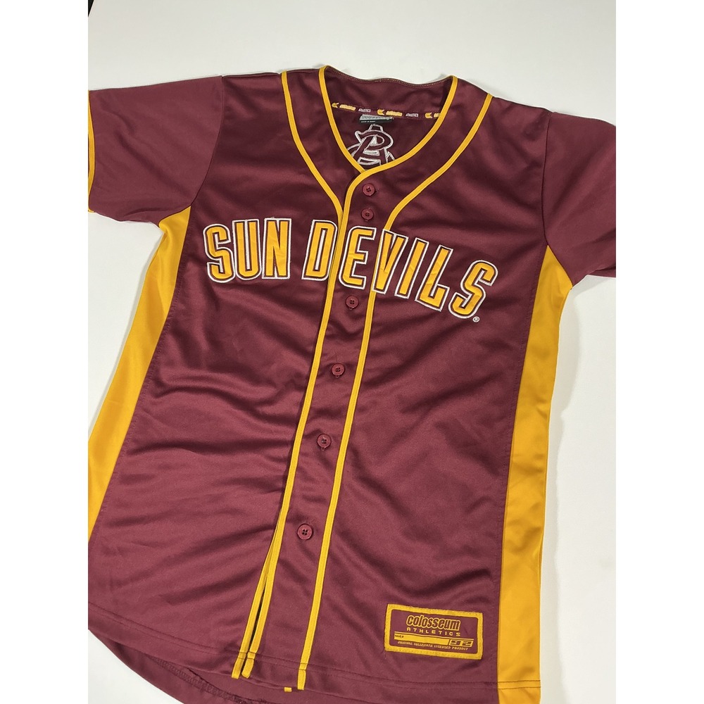 Colosseum ASU Sun Devils Baseball Jersey Maroon Gold Size S